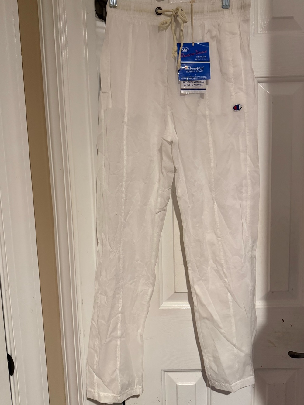 Champion White Drawstring Track Pants with Small Logo